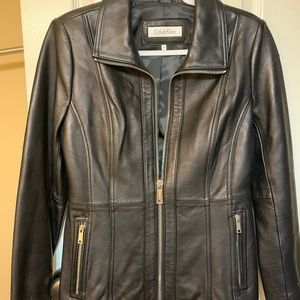 XS FITS like size 2. Calvin Klein black soft leather jacket